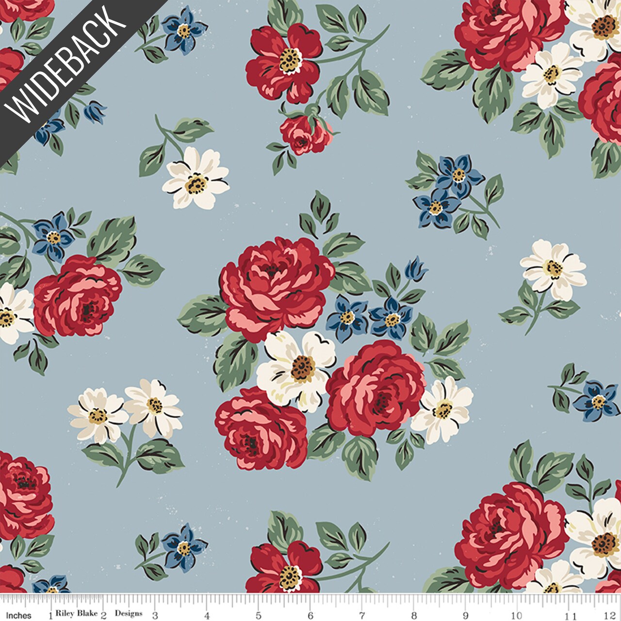 Floral Wideback (108 Inch) in Blue (wb17339-blue) | Independence | Riley Blake Designs | Riley Blake